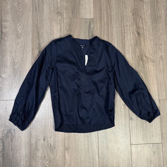 Madewell V-Neck Long-Sleeve Top Womens XS Deep Indigo Blue Stretch Regular Fit - Picture 4 of 8
